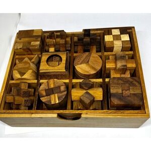 "12 Puzzles Game Box Set" Wooden Parts & Box; by Novica/Nat'l Geographic-Fine